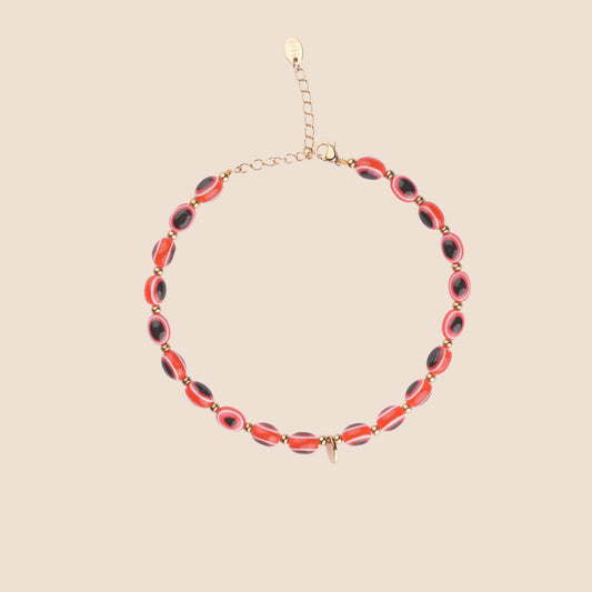 Evil Eye Anklet - Coral Red