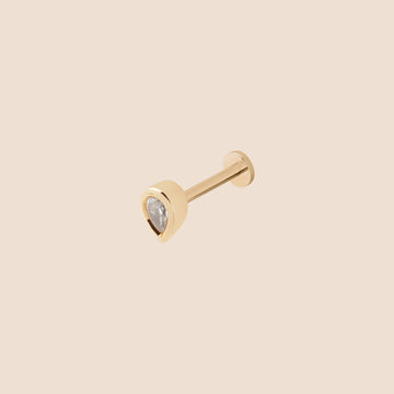 Diamond Bezel Pear - Threaded Stud Earring - 14K Gold