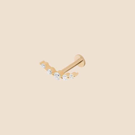 Diamond Crescent Stud - Threaded Labret Earring - 14K Gold