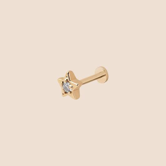 Diamond Star - Threaded Labret Stud Earring - 14K - Gold