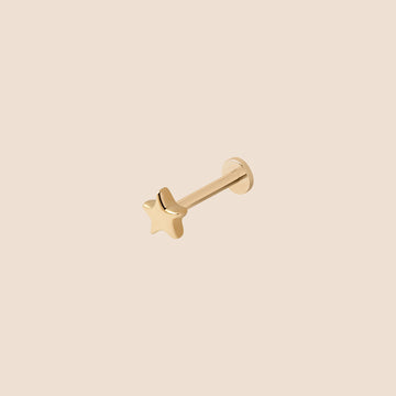 Star - Threaded Labret Stud Earring - 14K Gold