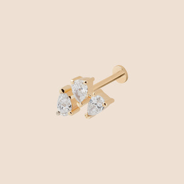 Triple Pear Diamond Crescent - Threaded Stud Earring - 14K Gold